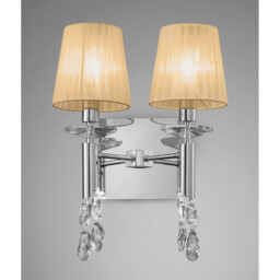 Tiffany Wall Lamp Switched 2+2 Light E14+G9, Polished Chrome With Soft Bronze Shades & Clear Crystal - thumbnail 2