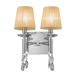 Tiffany Wall Lamp Switched 2+2 Light E14+G9, Polished Chrome With Soft Bronze Shades & Clear Crystal - thumbnail 1