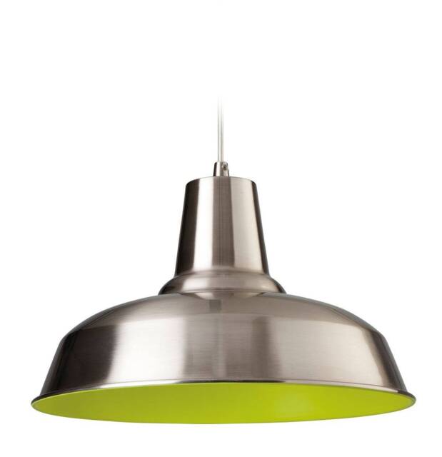 Smart 1 Light Dome Ceiling Pendant Brushed Steel, Green Inside, E27 - image 1