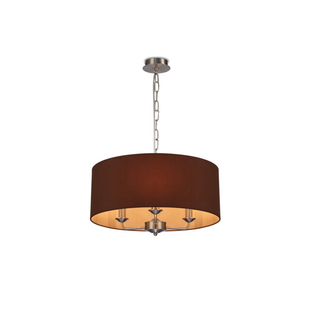 Banyan 3 Light Multi Arm Pendant, E14 Satin Nickel With 50cm x 22cm Dual Faux Silk Shade, Raw Cocoa/Grecian Bronze - image 1