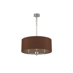 Banyan 3 Light Multi Arm Pendant, E14 Satin Nickel With 50cm x 22cm Dual Faux Silk Shade, Raw Cocoa/Grecian Bronze - thumbnail 5