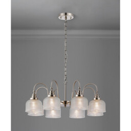 DeRuyter 73cm Semi Flush/Pendant, 8 Light E27, Satin Nickel/Clear Glass - thumbnail 3