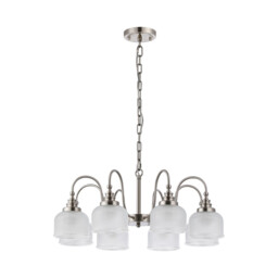 DeRuyter 73cm Semi Flush/Pendant, 8 Light E27, Satin Nickel/Clear Glass - thumbnail 5