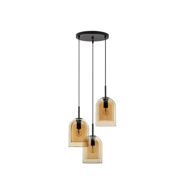 Velor 3 Light Cluster Pendant Ceiling Light Dark Champagne Glass Black Cord Black Metal Base LED E27 - image 1
