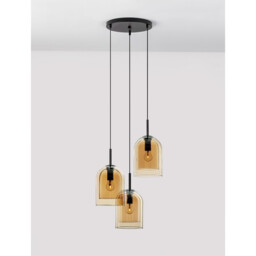 Velor 3 Light Cluster Pendant Ceiling Light Dark Champagne Glass Black Cord Black Metal Base LED E27 - thumbnail 5