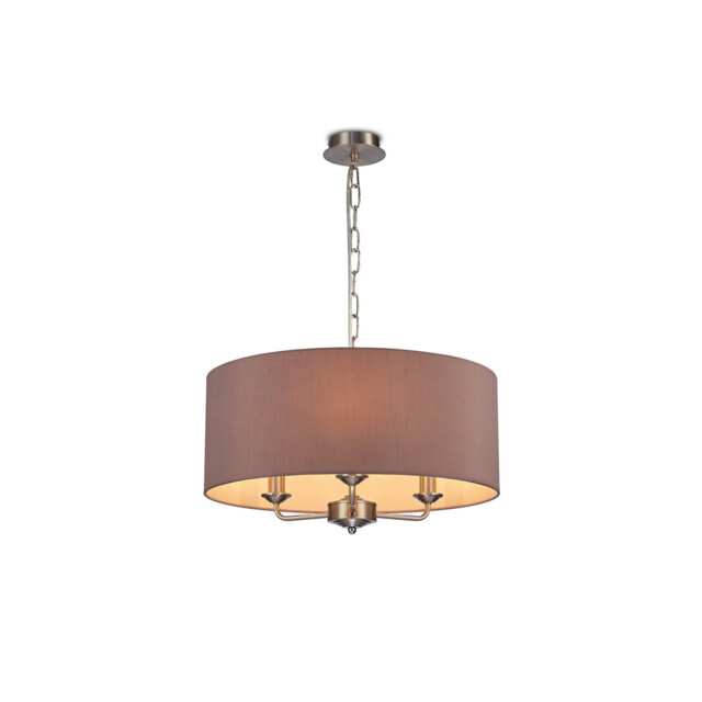 Banyan 3 Light Multi Arm Pendant, E14 Satin Nickel With 50cm x 22cm Dual Faux Silk Shade, Taupe/Halo Gold - image 1