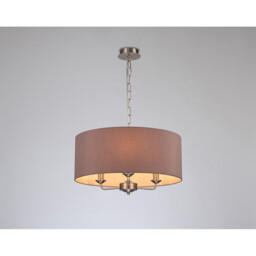 Banyan 3 Light Multi Arm Pendant, E14 Satin Nickel With 50cm x 22cm Dual Faux Silk Shade, Taupe/Halo Gold - thumbnail 2