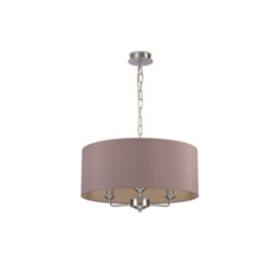 Banyan 3 Light Multi Arm Pendant, E14 Satin Nickel With 50cm x 22cm Dual Faux Silk Shade, Taupe/Halo Gold - thumbnail 5