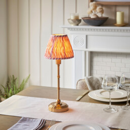Burley Rechargeable Brushed Aged Brass Plate Table Lamp with Coral Pink Fabric Ripple Shade 16cm Integrated LED - thumbnail 2