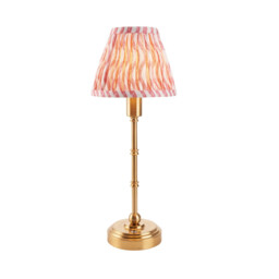 Burley Rechargeable Brushed Aged Brass Plate Table Lamp with Coral Pink Fabric Ripple Shade 16cm Integrated LED