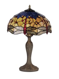 Worcester 2 Light Curved Table Lamp E27 With 40cm Tiffany Shade, Blue, Orange, Crystal, Aged Antique Brass - thumbnail 3