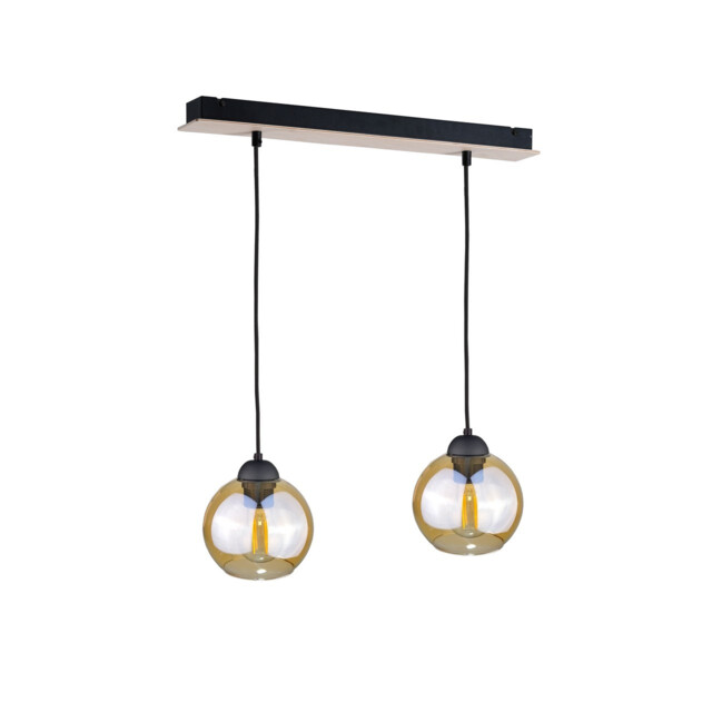Ambre Bar Pendant Ceiling Light Wood, 50cm, 2x E27