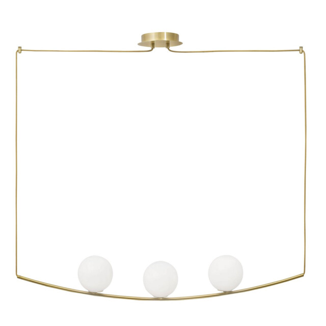 Vitton 3 Light Globe Pendant Ceiling Light Brass Metal White Glossy Glass Brass Fabric Cable LED E14 - image 1