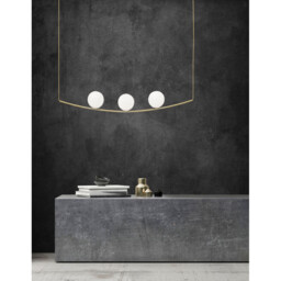 Vitton 3 Light Globe Pendant Ceiling Light Brass Metal White Glossy Glass Brass Fabric Cable LED E14 - thumbnail 2