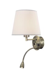 Fusion Wall + Reading Light with USB Charger, 1 x E27 (Max 20W) + 3W LED, 3000K, 210lm LED, Individually Switched, Antique Brass