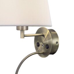 Fusion Wall + Reading Light with USB Charger, 1 x E27 (Max 20W) + 3W LED, 3000K, 210lm LED, Individually Switched, Antique Brass - thumbnail 3