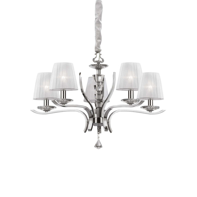 Pegaso  5 Light Crystal Multi Arm Chandelier Chrome, White Finish, E14