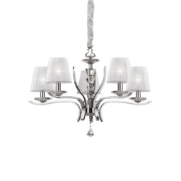 Pegaso  5 Light Crystal Multi Arm Chandelier Chrome, White Finish, E14