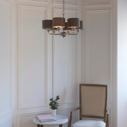 Highclere Pendant Light Bright Nickel Plate, Charcoal Fabric Multi Arm Shade - thumbnail 3