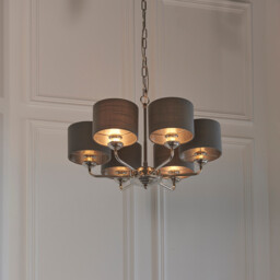 Highclere Pendant Light Bright Nickel Plate, Charcoal Fabric Multi Arm Shade - thumbnail 2