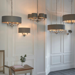Highclere Pendant Light Bright Nickel Plate, Charcoal Fabric Multi Arm Shade - thumbnail 5