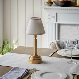 Upton Rechargeable Brushed Aged Brass Plate Table Lamp with Vintage White Fabric Ivy Shade 16cm Integrated LED - thumbnail 3