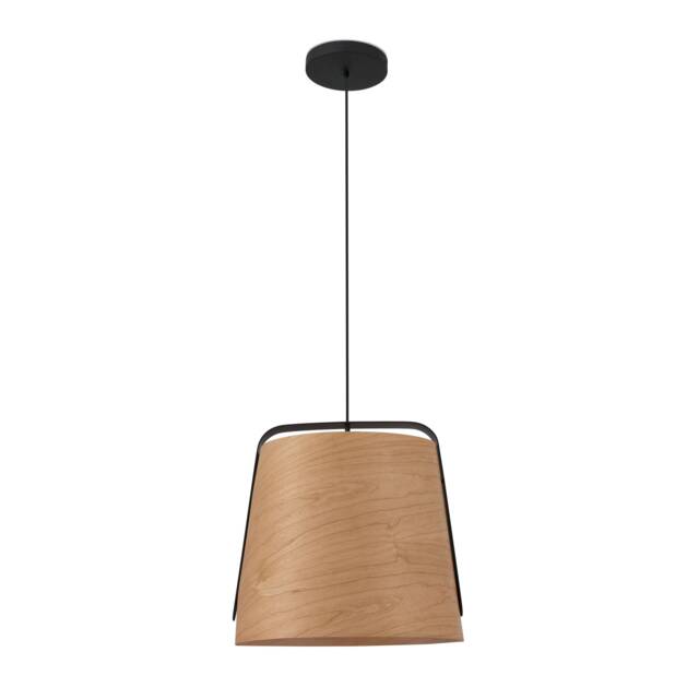 Stood 1 Light Dome Ceiling Pendant Black And Cherry Wood, E27 - image 1