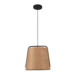 Stood 1 Light Dome Ceiling Pendant Black And Cherry Wood, E27 - thumbnail 1