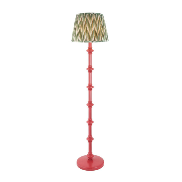 Carnaby Satin Pink Clay Paint Floor Lamp with Cotswold Green Fabric Zigzag Shade 35cm B22 - image 1