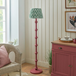 Carnaby Satin Pink Clay Paint Floor Lamp with Cotswold Green Fabric Zigzag Shade 35cm B22 - thumbnail 3
