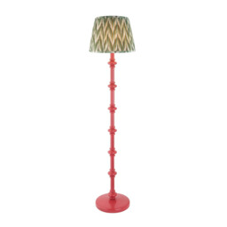 Carnaby Satin Pink Clay Paint Floor Lamp with Cotswold Green Fabric Zigzag Shade 35cm B22