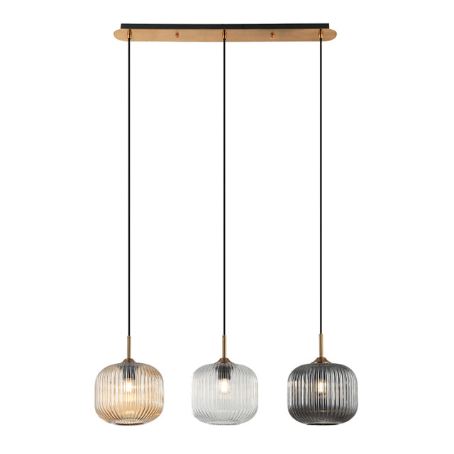 Gournes Bar Pendant Ceiling Light Clear. Smoked. Champagne Glass Antique Brass 3xE27 - image 1