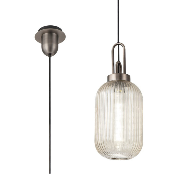 Yorktown 1 Light Pendant E27 20cm Tubular Ribbed Glass, Champagne Antique Silver, Black - image 1