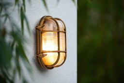Dudley Retro Oval Bulkhead Wall Light Outdoor - 1xE27 - IP65 - Matt Gold, Brass - thumbnail 5