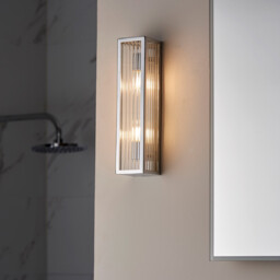 Newham Outdoor Contemporary 2 Light Wall Lamp Chrome, Clear Ribbed Glass - thumbnail 3