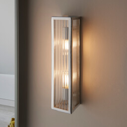 Newham Outdoor Contemporary 2 Light Wall Lamp Chrome, Clear Ribbed Glass - thumbnail 2