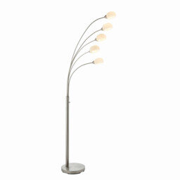Jaspa LED 5 Light Floor Lamp Satin Nickel, White Glass