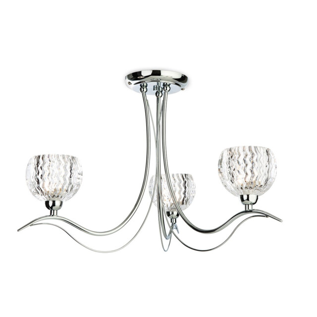 Blanche 3 Light Semi Flush Multi Arm Ceiling Light Chrome, Moulded Clear Glass, G9