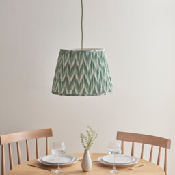 Eltham Brushed Aged Brass, Green Flex Pendant Light with Cotswold Green Fabric Zigzag Shade 40cm B22 - thumbnail 3