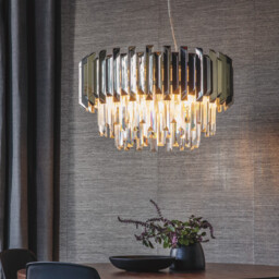 Valetta Pendant Polished Stainless Steel & Crystal (K5) Glass 6 Light Dimmable IP20 - E14 - thumbnail 2