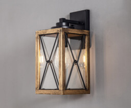 Clarendon Large Wall Lamp, 1 x E27, Wood Effect & Black, Clear Glass, IP54, 2yrs Warranty - thumbnail 3