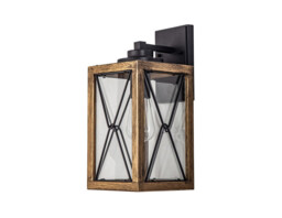 Clarendon Large Wall Lamp, 1 x E27, Wood Effect & Black, Clear Glass, IP54, 2yrs Warranty - thumbnail 5