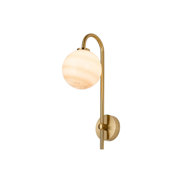Tivoli Curved Arm Wall Light, 1 Light G9, IP44, Brass Gold/Brown Round Marble Effect Glass - image 1