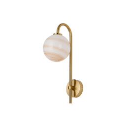 Tivoli Curved Arm Wall Light, 1 Light G9, IP44, Brass Gold/Brown Round Marble Effect Glass - thumbnail 5