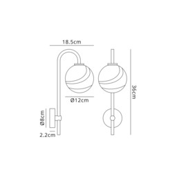 Tivoli Curved Arm Wall Light, 1 Light G9, IP44, Brass Gold/Brown Round Marble Effect Glass - thumbnail 2