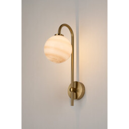 Tivoli Curved Arm Wall Light, 1 Light G9, IP44, Brass Gold/Brown Round Marble Effect Glass - thumbnail 3