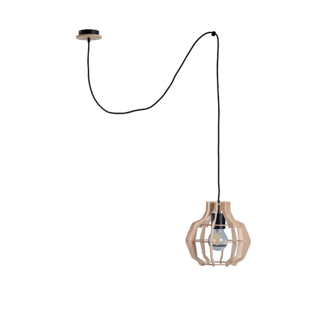 Bento Wire Frame Pendant Ceiling Light Black, Wood, 28cm, 1x E27, 200cm wire