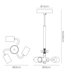 Baymont Antique Brass 3m 3 Light E27 Universal Ceiling Pendant, Suitable For A Vast Selection Of Shades - thumbnail 3