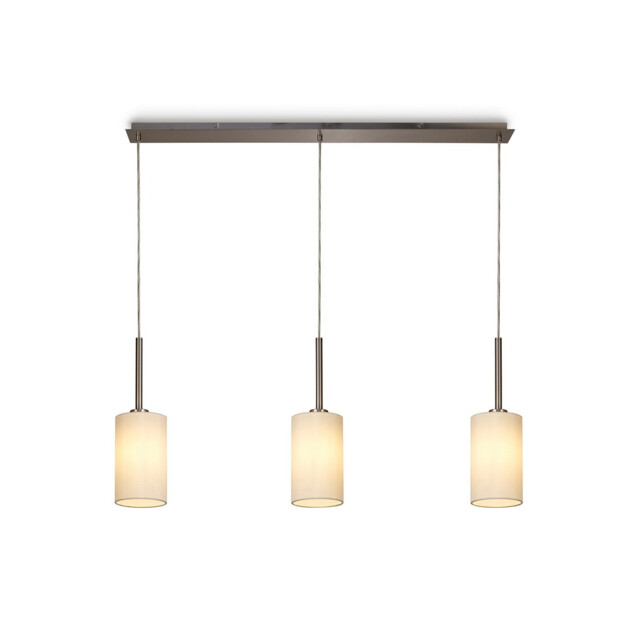 Baymont Satin Nickel 3 Light E27 Linear Pendant, With 12cm Faux Silk Shade, Ivory Pearl/White Laminate - image 1