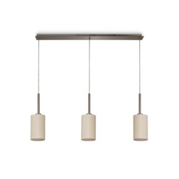 Baymont Satin Nickel 3 Light E27 Linear Pendant, With 12cm Faux Silk Shade, Ivory Pearl/White Laminate - thumbnail 5